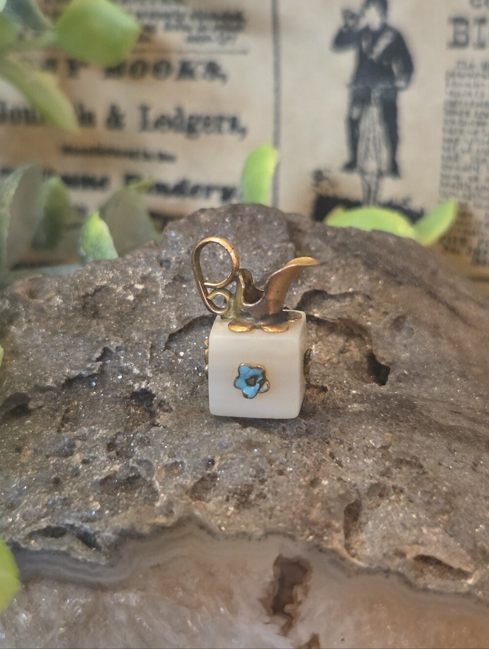 Victorian Gold Filled and Banded Enamel Agate Ewer Charm